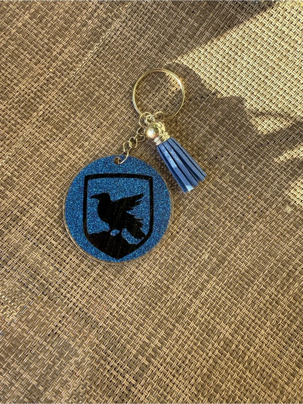 Blue Glitter Ravenclaw Shield Keychain with Tassel